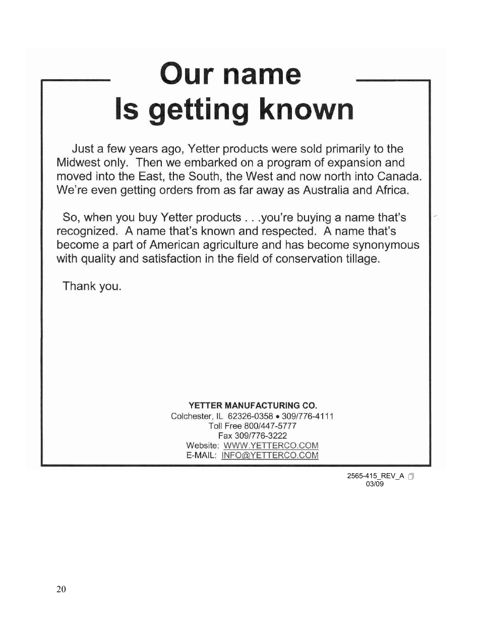 Yetter 2967-122 Floating Residue Manager User Manual | Page 20 / 20