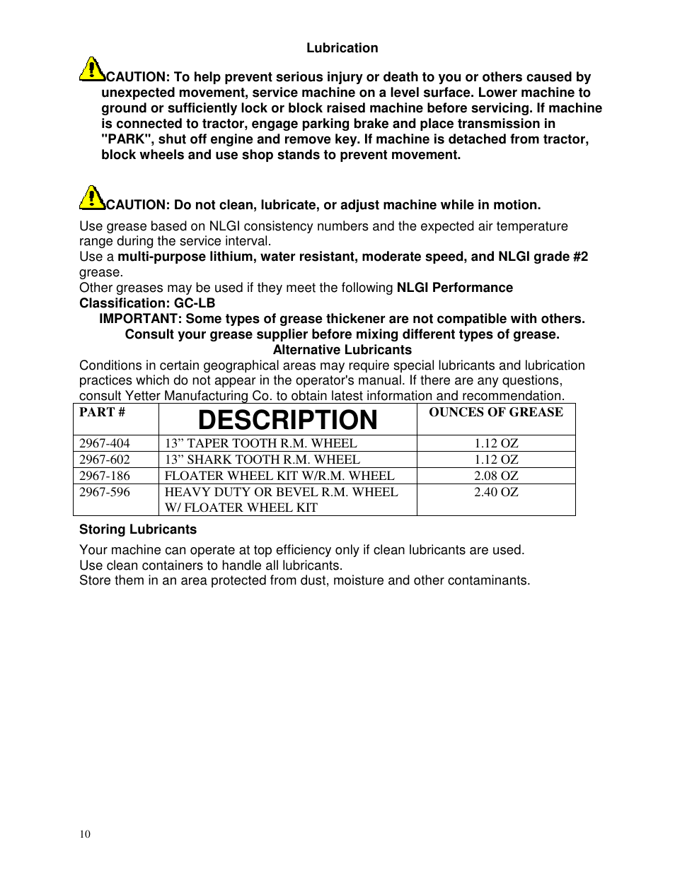 Description | Yetter 2967-115 Residue Manager Attachment for 2960 Series II User Manual | Page 10 / 12