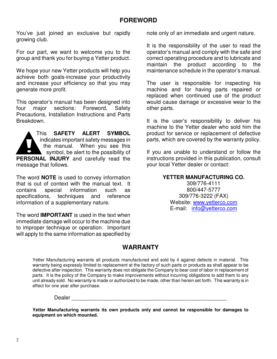 Yetter 2967-115 Residue Manager Attachment for 2960 Series II User Manual | Page 2 / 12