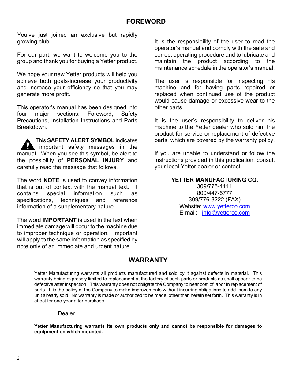 Yetter 2967-135 Residue Manager Attachment for Case Coulter User Manual | Page 2 / 20