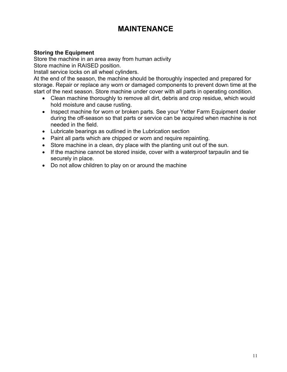 Maintenance | Yetter 2967-140 Residue Manager Attachment for White-New Idea Frame Mounted No-Till Coulter User Manual | Page 11 / 16