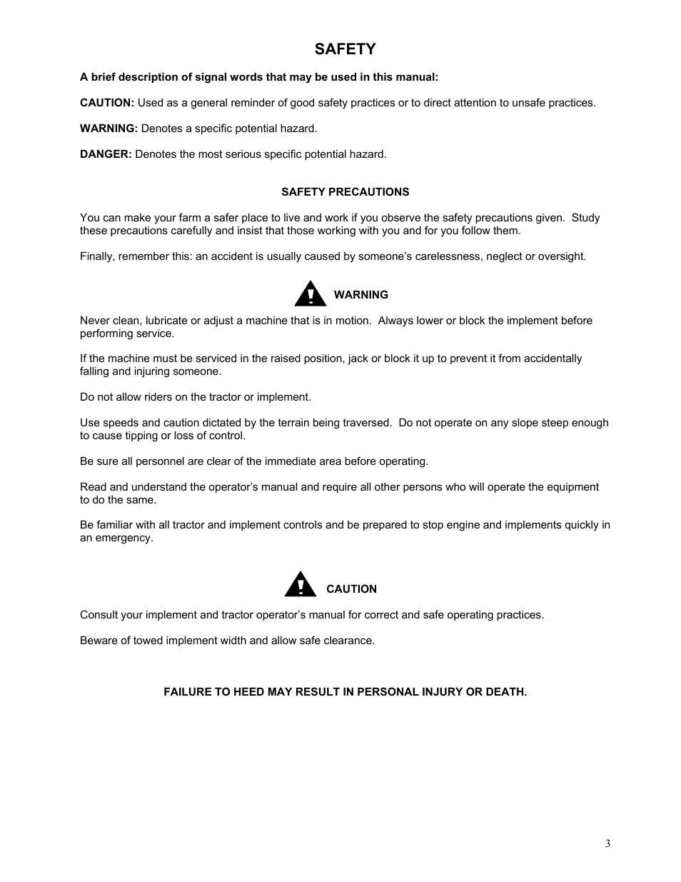 Safety | Yetter 2967-140 Residue Manager Attachment for White-New Idea Frame Mounted No-Till Coulter User Manual | Page 3 / 16