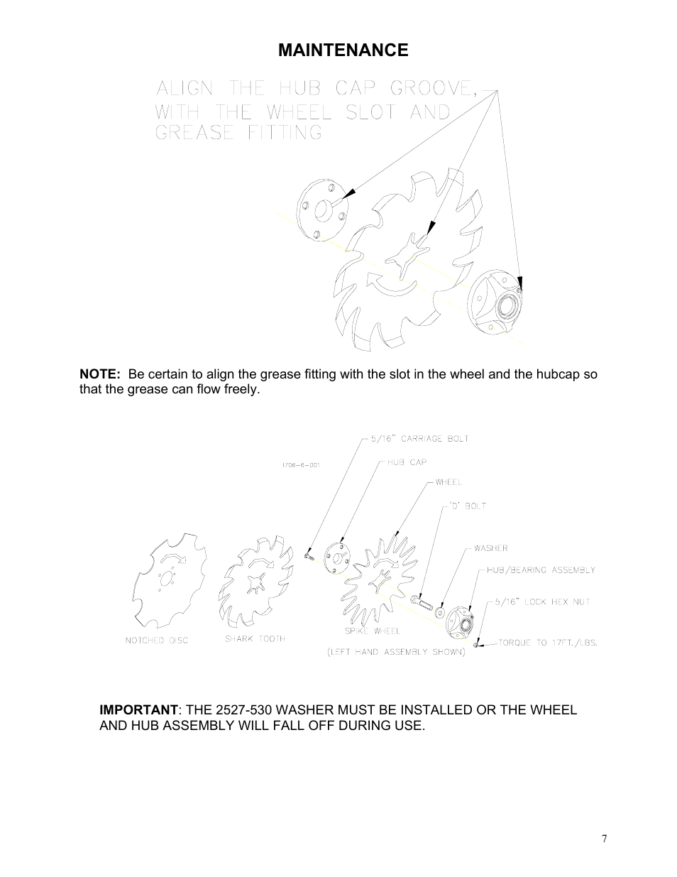 Maintenance | Yetter 2967-140 Residue Manager Attachment for White-New Idea Frame Mounted No-Till Coulter User Manual | Page 7 / 16
