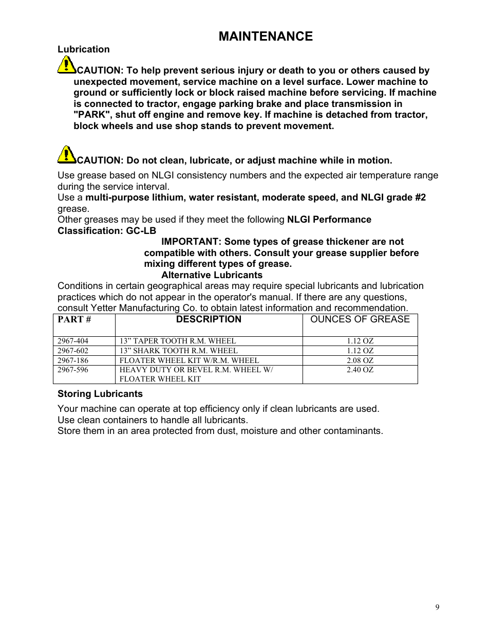 Maintenance | Yetter 2967-140 Residue Manager Attachment for White-New Idea Frame Mounted No-Till Coulter User Manual | Page 9 / 16