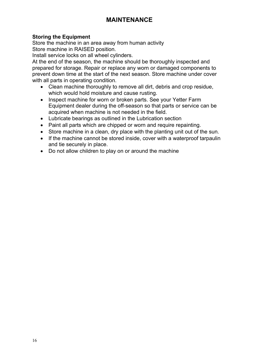 Maintenance | Yetter 2967-145 Residue Manager Attachment for Yetter/John Deere 7000 Unit Mounted Conservation Coulter User Manual | Page 16 / 20