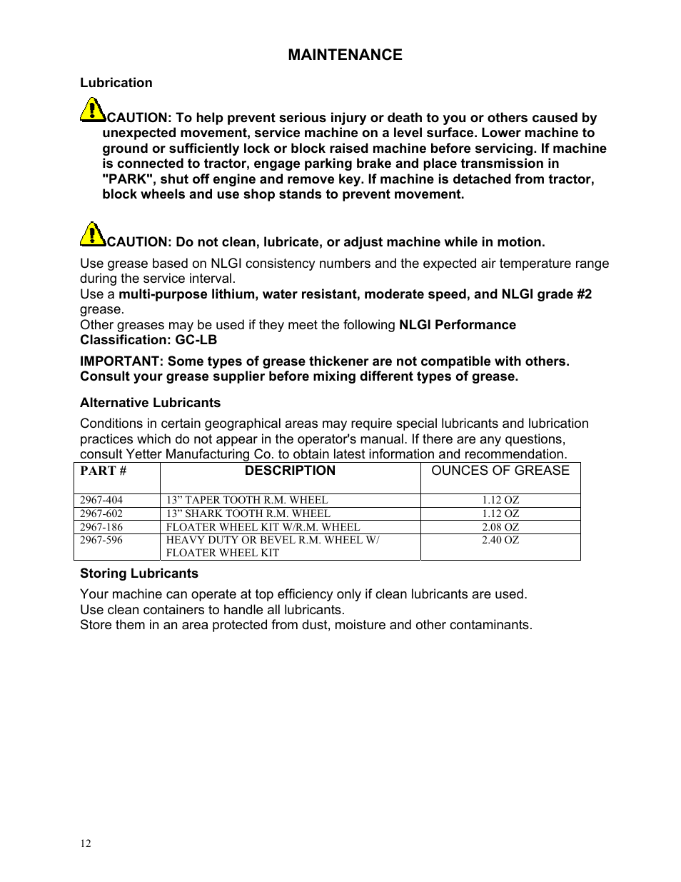 Maintenance | Yetter 2967-051 Residue Manager Attachment for John Deere MaxEmerge2 Unit Mounted Coulter User Manual | Page 12 / 20