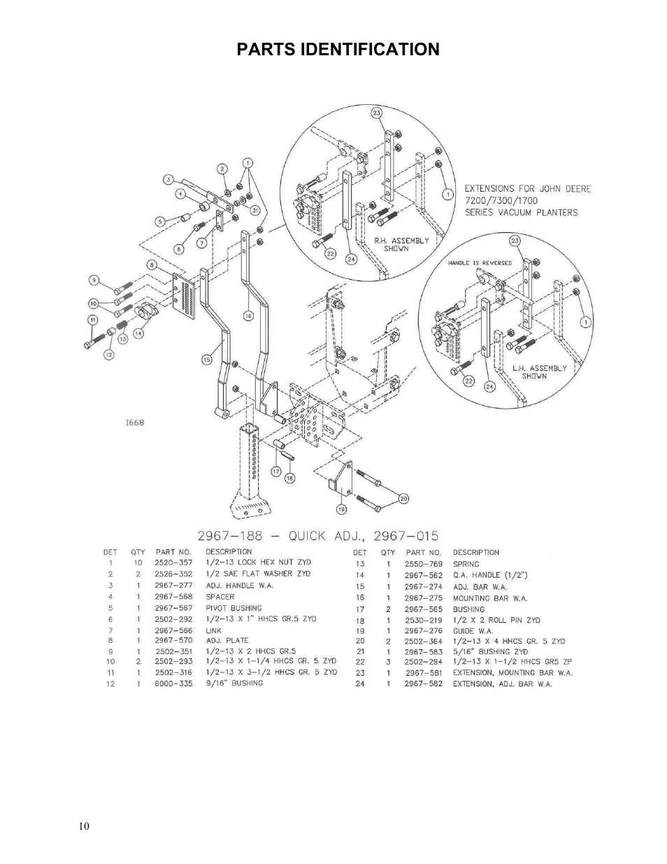 Parts identification | Yetter 2967-188 Quick Adjust Kit For 2967-015 Residue Manager User Manual | Page 10 / 12