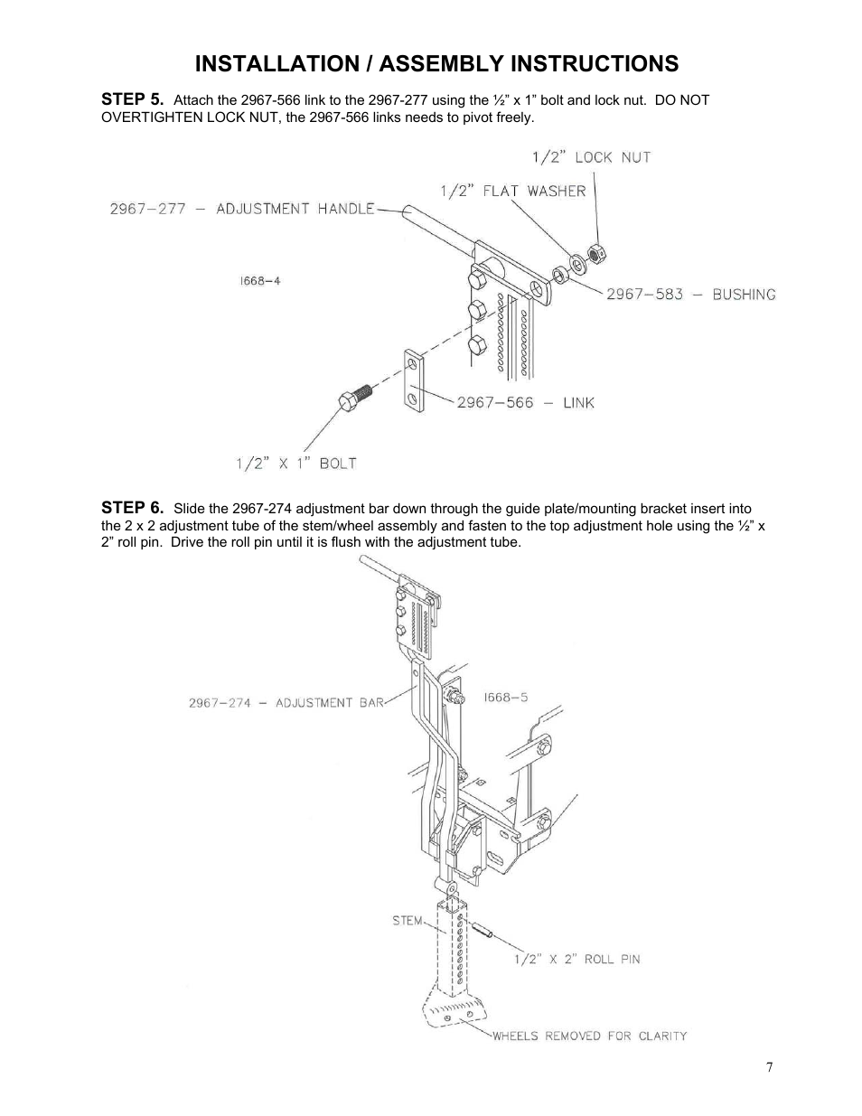 Installation / assembly instructions | Yetter 2967-188 Quick Adjust Kit For 2967-015 Residue Manager User Manual | Page 7 / 12