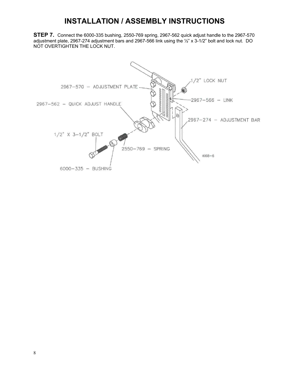 Installation / assembly instructions | Yetter 2967-188 Quick Adjust Kit For 2967-015 Residue Manager User Manual | Page 8 / 12