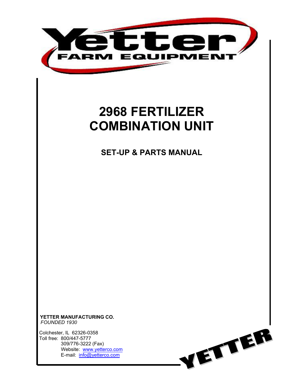 Yetter 2968 Fertilizer Combination Unit User Manual | 24 pages