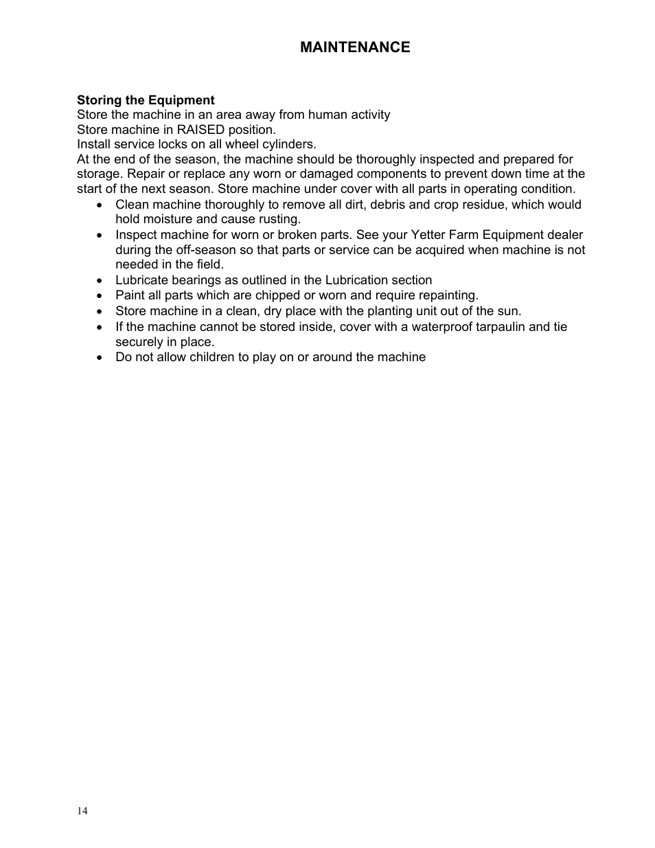 Maintenance | Yetter 2968 Fertilizer Combination Unit User Manual | Page 14 / 24