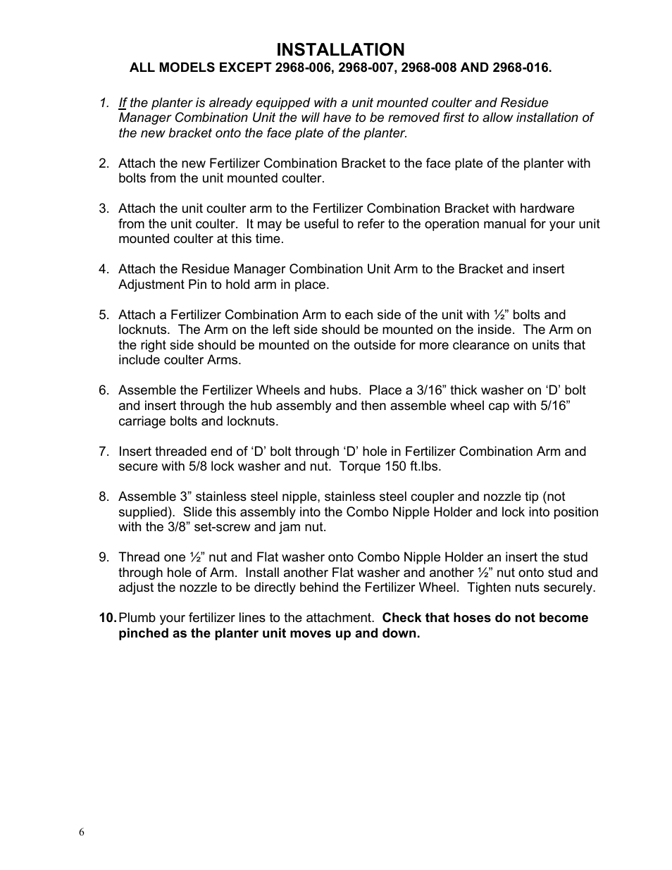 Installation | Yetter 2968 Fertilizer Combination Unit User Manual | Page 6 / 24