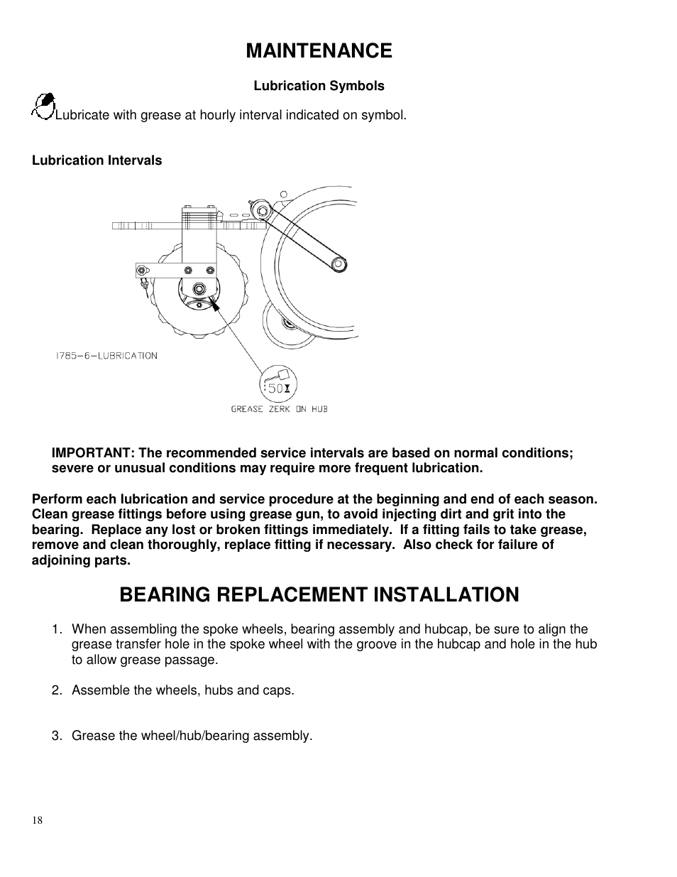 Maintenance, Bearing replacement installation | Yetter 2968 Row Unit Mid-mount Fertilizer Injection Opener User Manual | Page 18 / 24