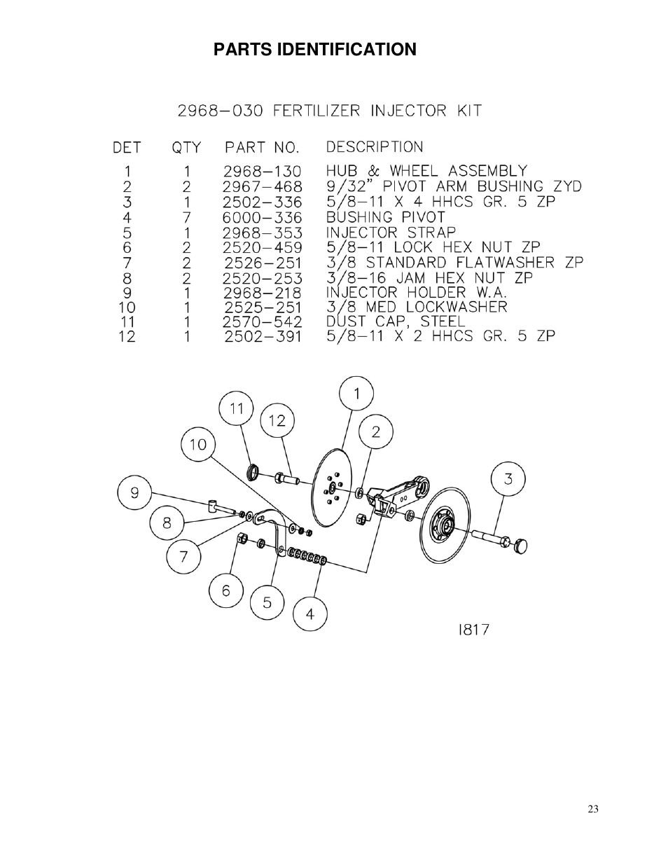 Parts identification | Yetter 2968 Row Unit Mid-mount Fertilizer Injection Opener User Manual | Page 23 / 24