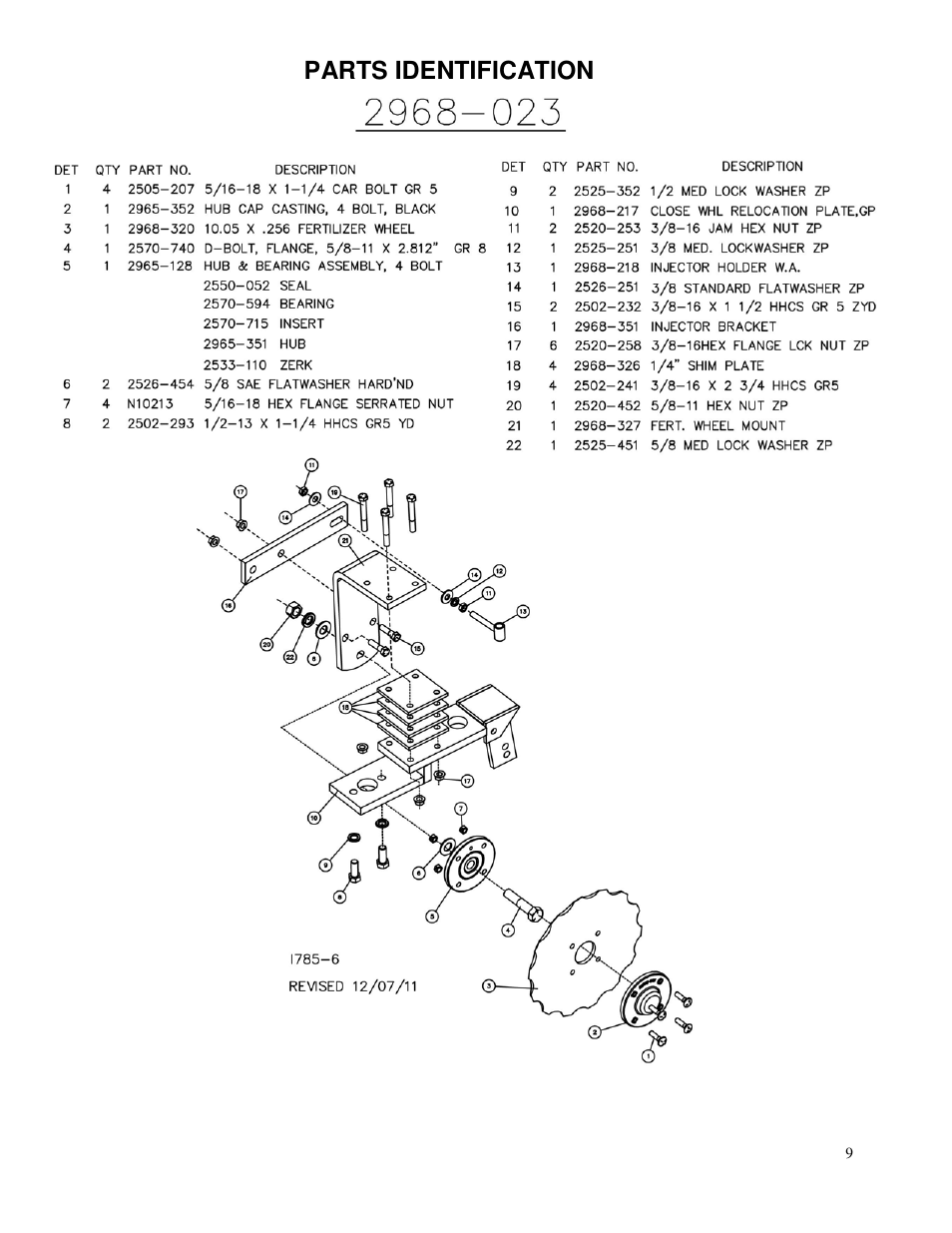 Parts identification | Yetter 2968 Row Unit Mid-mount Fertilizer Injection Opener User Manual | Page 9 / 24