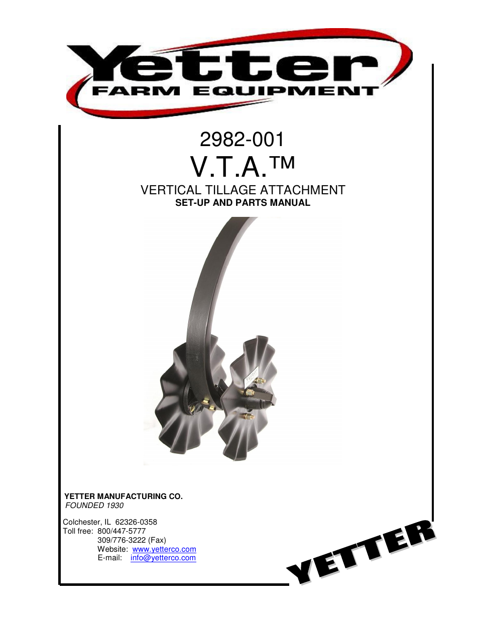 Yetter 2982-001 V.T.A. User Manual | 12 pages