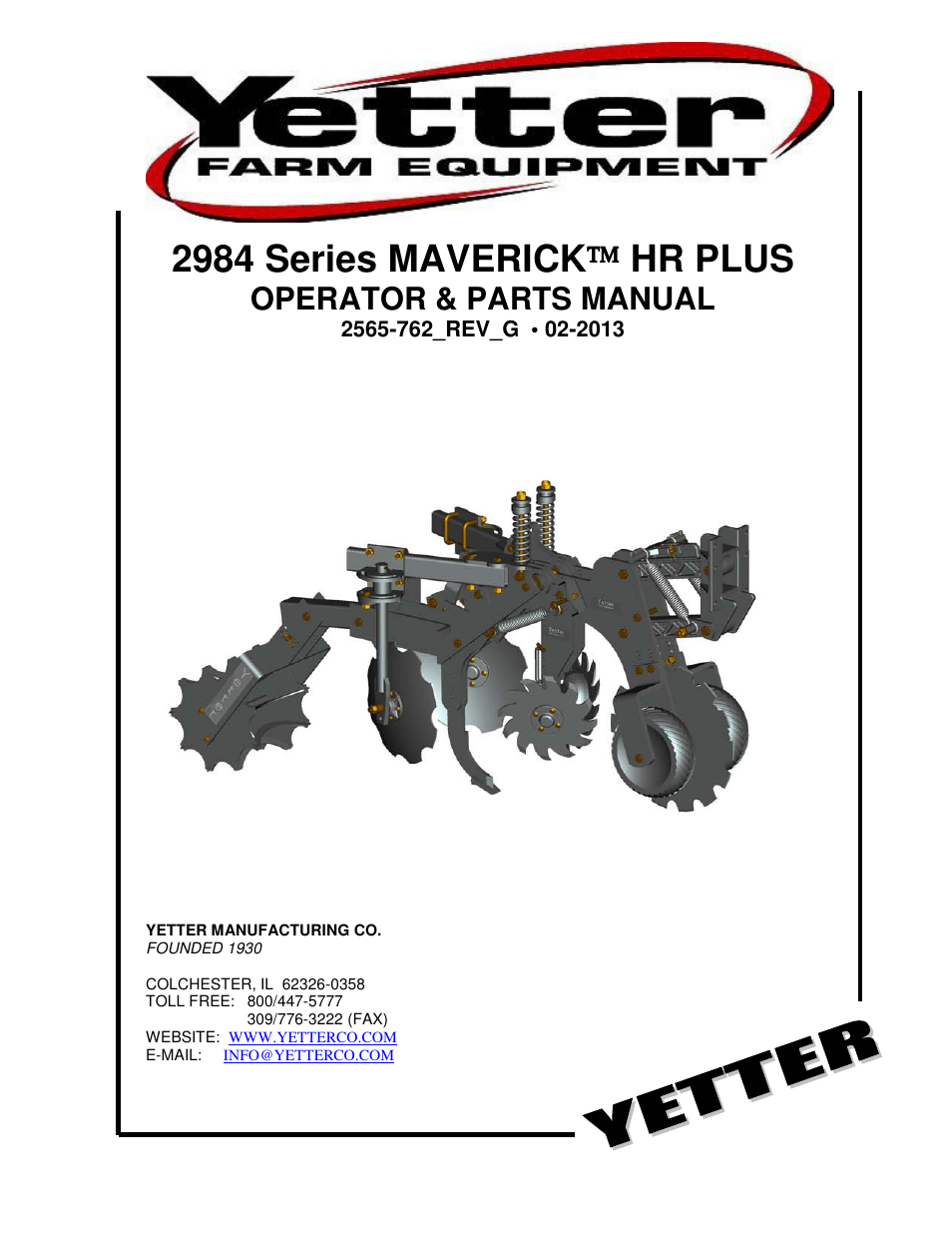 Yetter 2984 Series Maverick HR Plus User Manual | 52 pages