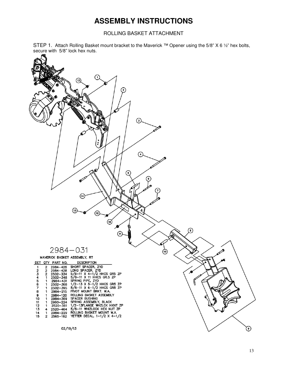 Assembly instructions | Yetter 2984 Series Maverick HR Plus User Manual | Page 13 / 52