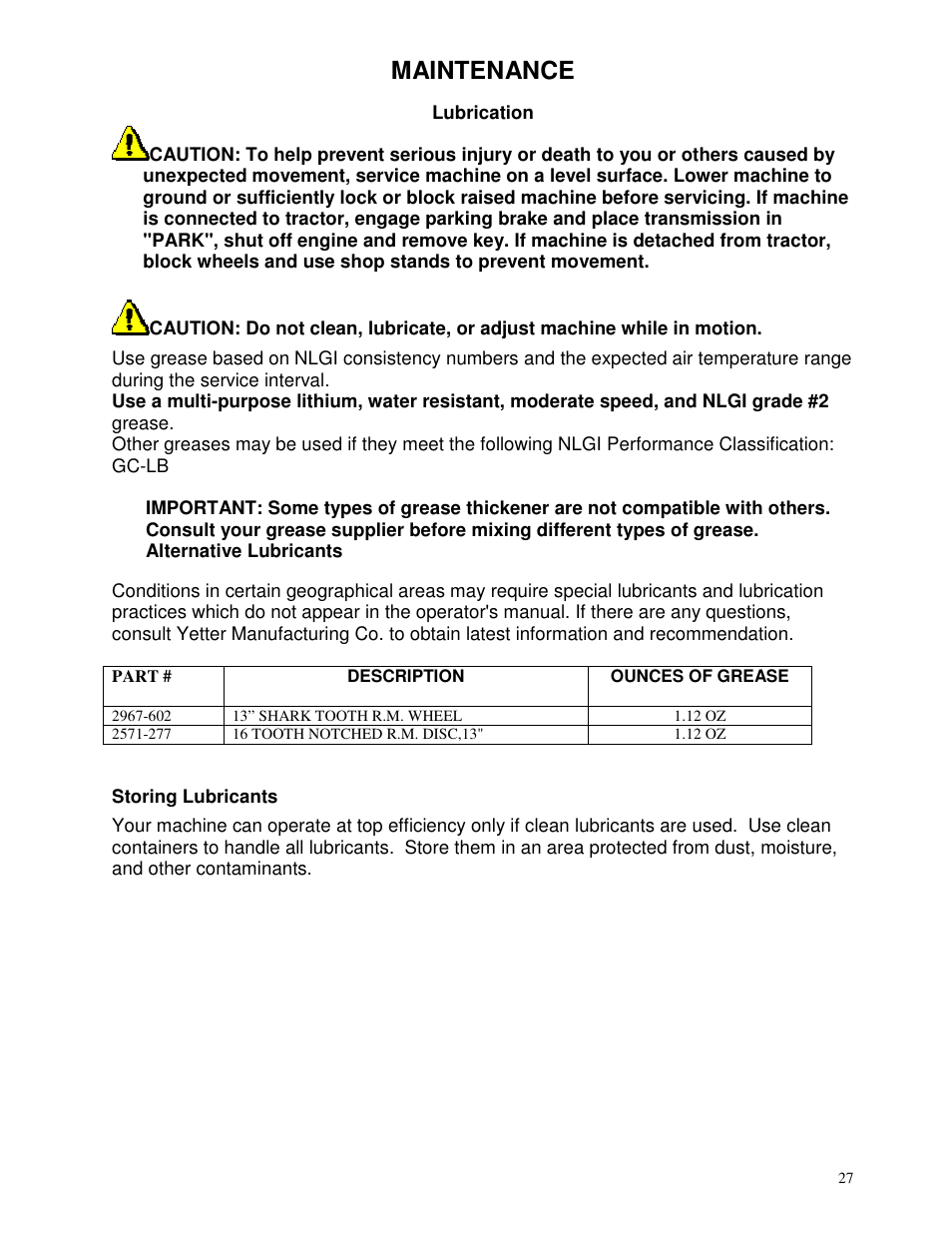 Maintenance | Yetter 2984 Series Maverick HR Plus User Manual | Page 27 / 52