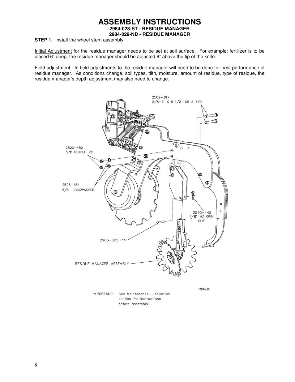 Assembly instructions | Yetter 2984 Series Maverick HR Plus User Manual | Page 8 / 52