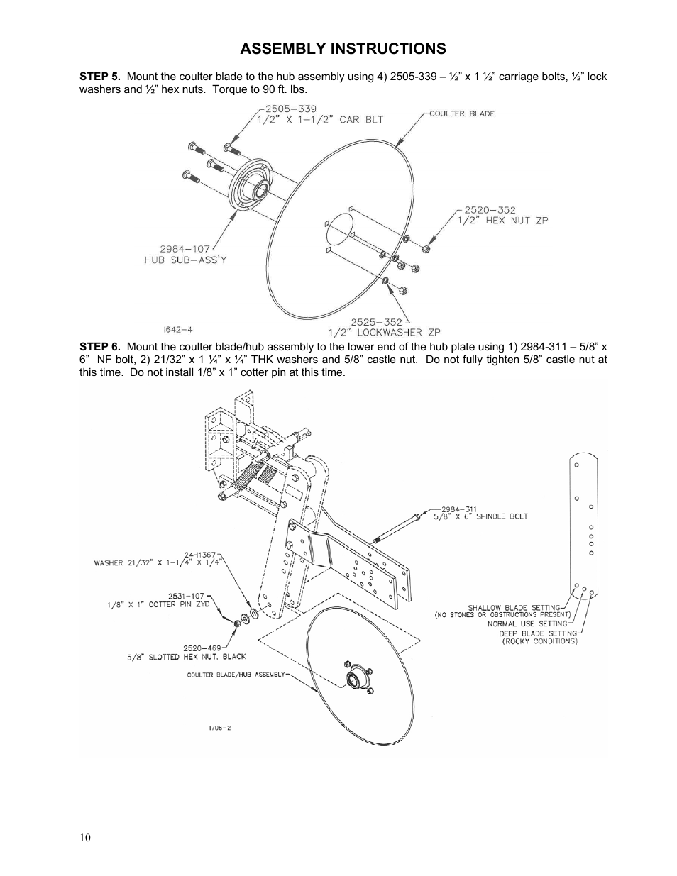 Assembly instructions | Yetter 2984 High Residue Maverick Opener User Manual | Page 10 / 40