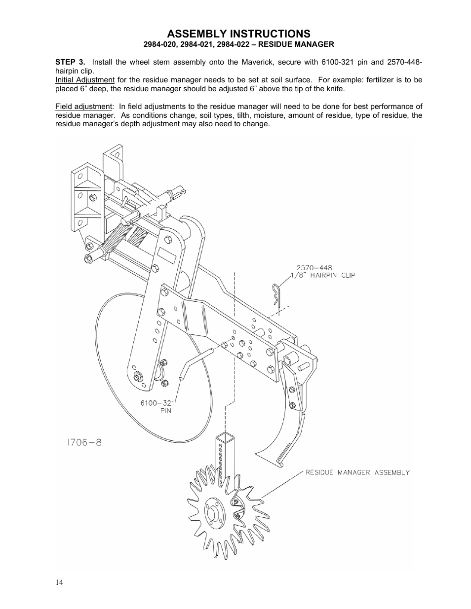 Assembly instructions | Yetter 2984 High Residue Maverick Opener User Manual | Page 14 / 40