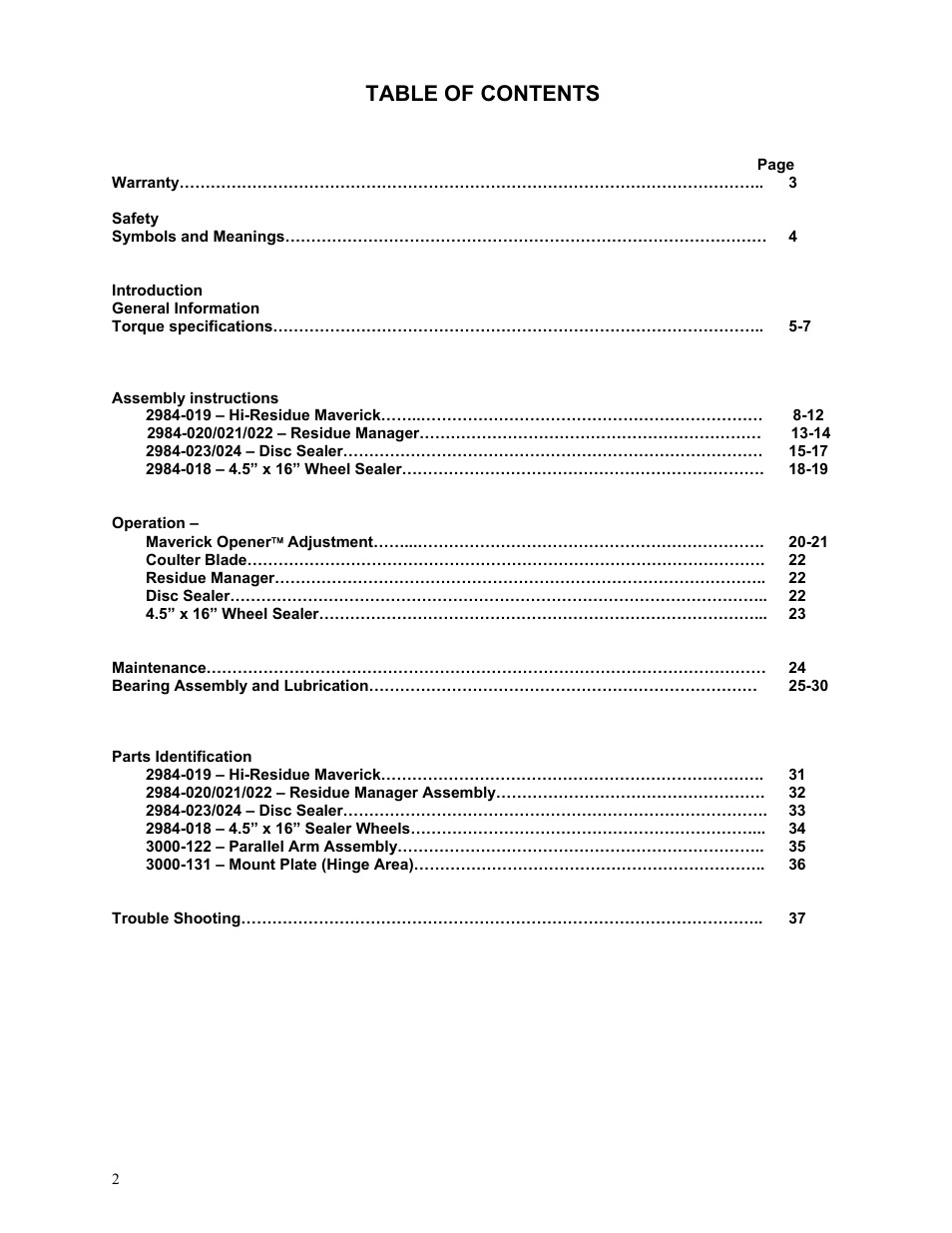 Yetter 2984 High Residue Maverick Opener User Manual | Page 2 / 40