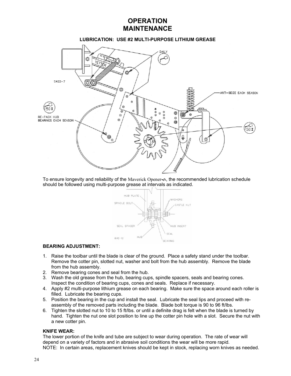 Operation maintenance | Yetter 2984 High Residue Maverick Opener User Manual | Page 24 / 40