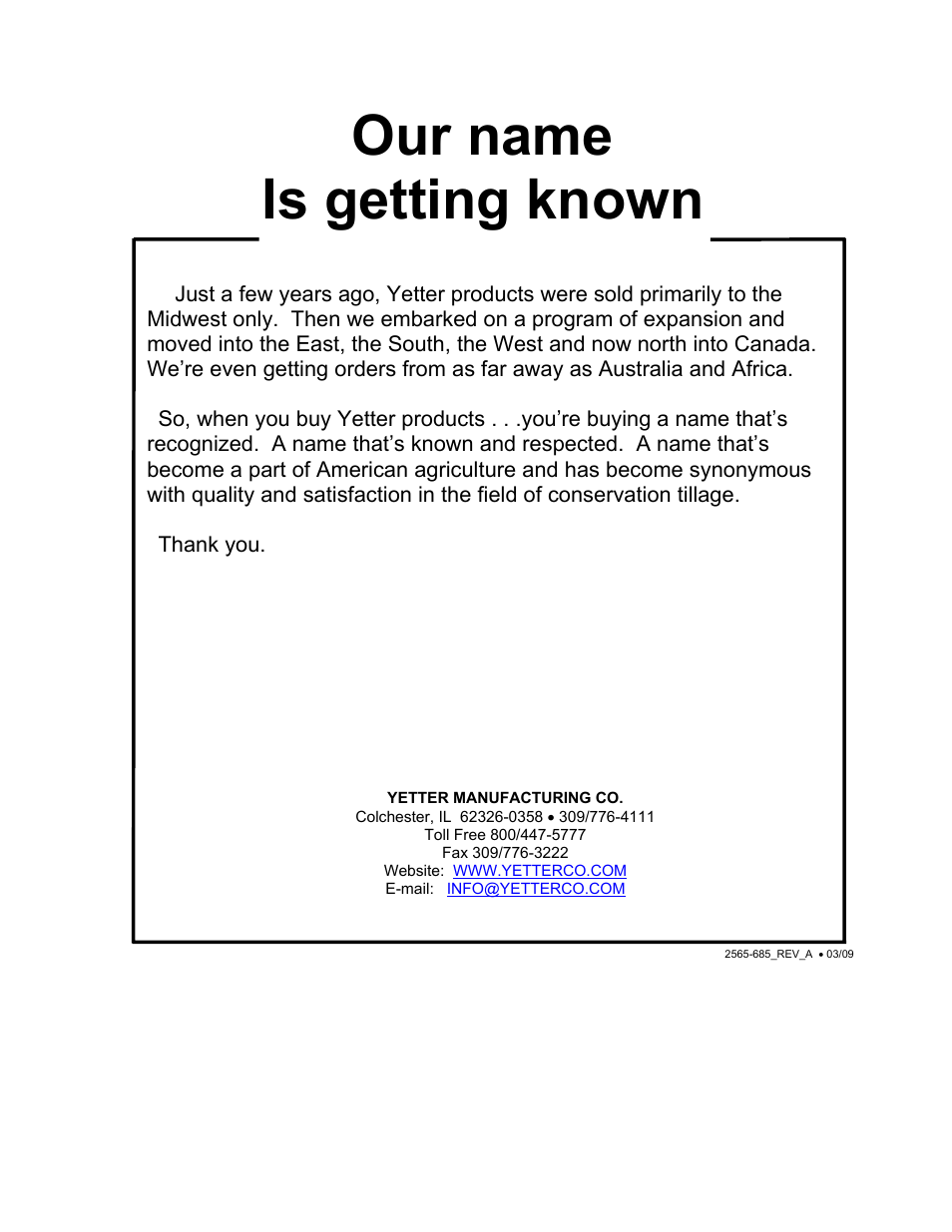 Our name is getting known | Yetter 2984 High Residue Maverick Opener User Manual | Page 40 / 40