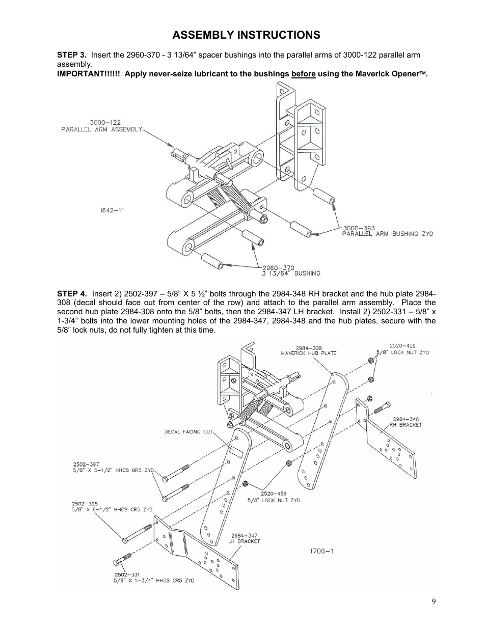Assembly instructions | Yetter 2984 High Residue Maverick Opener User Manual | Page 9 / 40