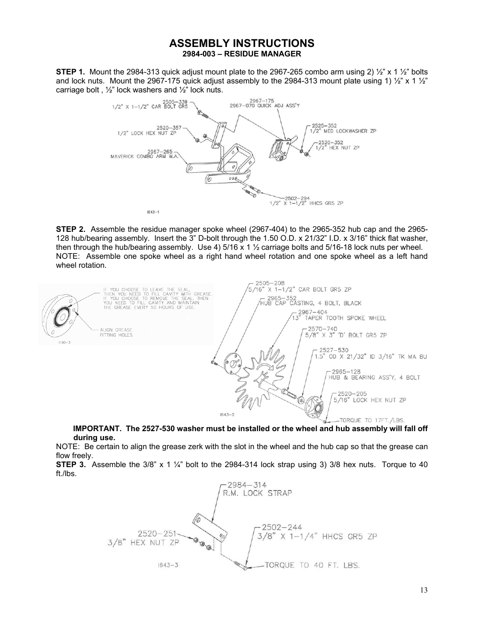 Assembly instructions | Yetter 2984 Series Generation II Maverick Opener User Manual | Page 13 / 56