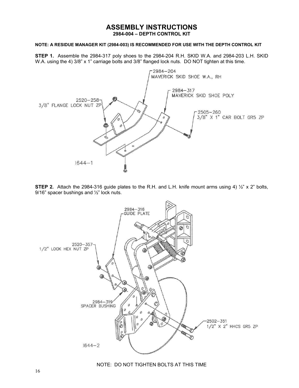 Assembly instructions | Yetter 2984 Series Generation II Maverick Opener User Manual | Page 16 / 56