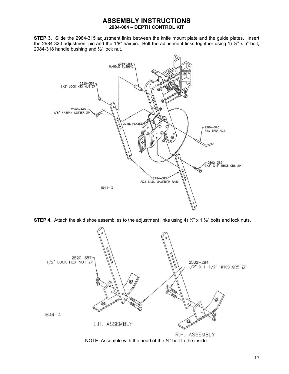 Assembly instructions | Yetter 2984 Series Generation II Maverick Opener User Manual | Page 17 / 56