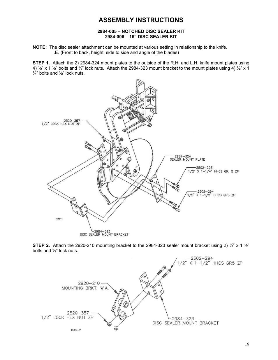 Assembly instructions | Yetter 2984 Series Generation II Maverick Opener User Manual | Page 19 / 56