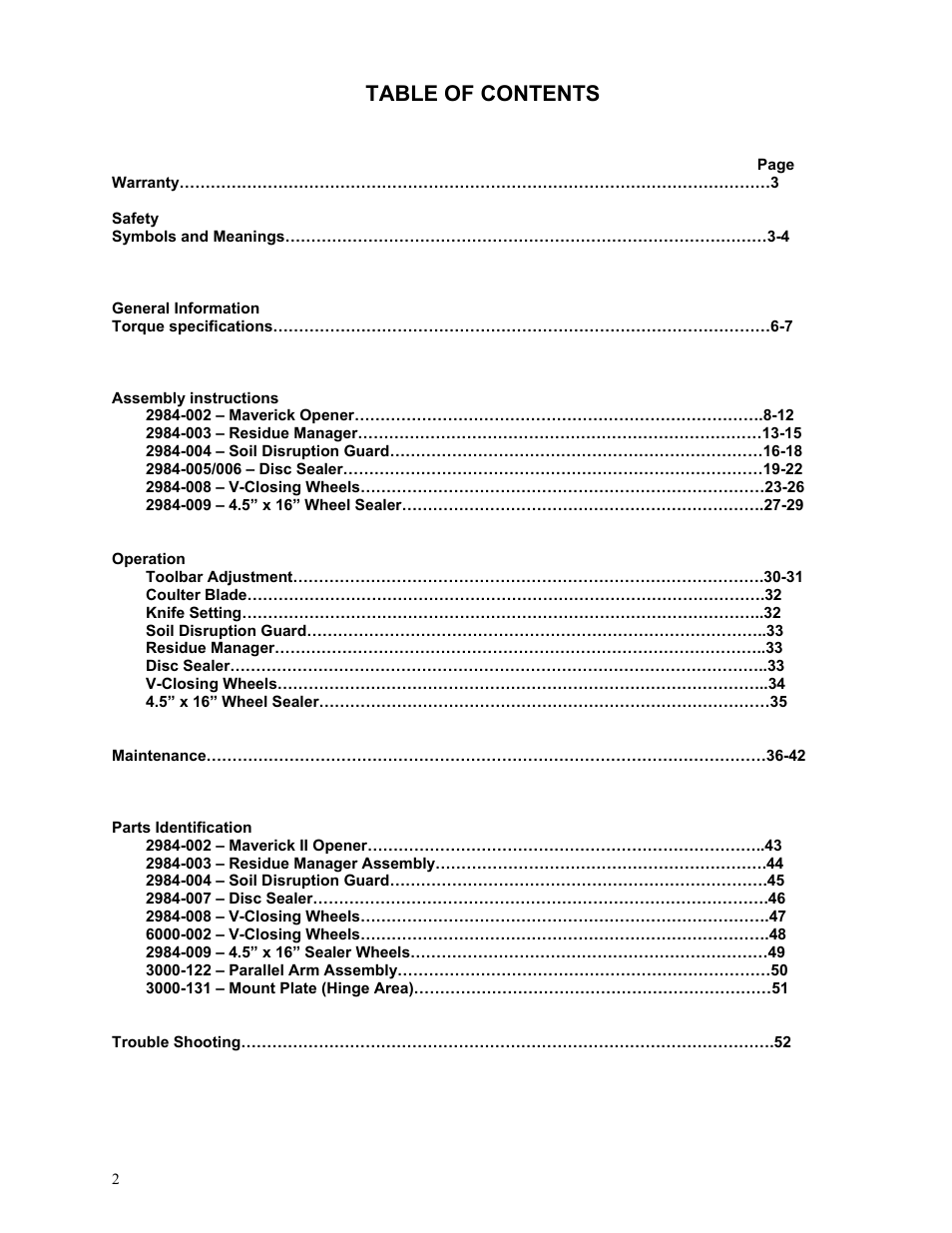 Yetter 2984 Series Generation II Maverick Opener User Manual | Page 2 / 56