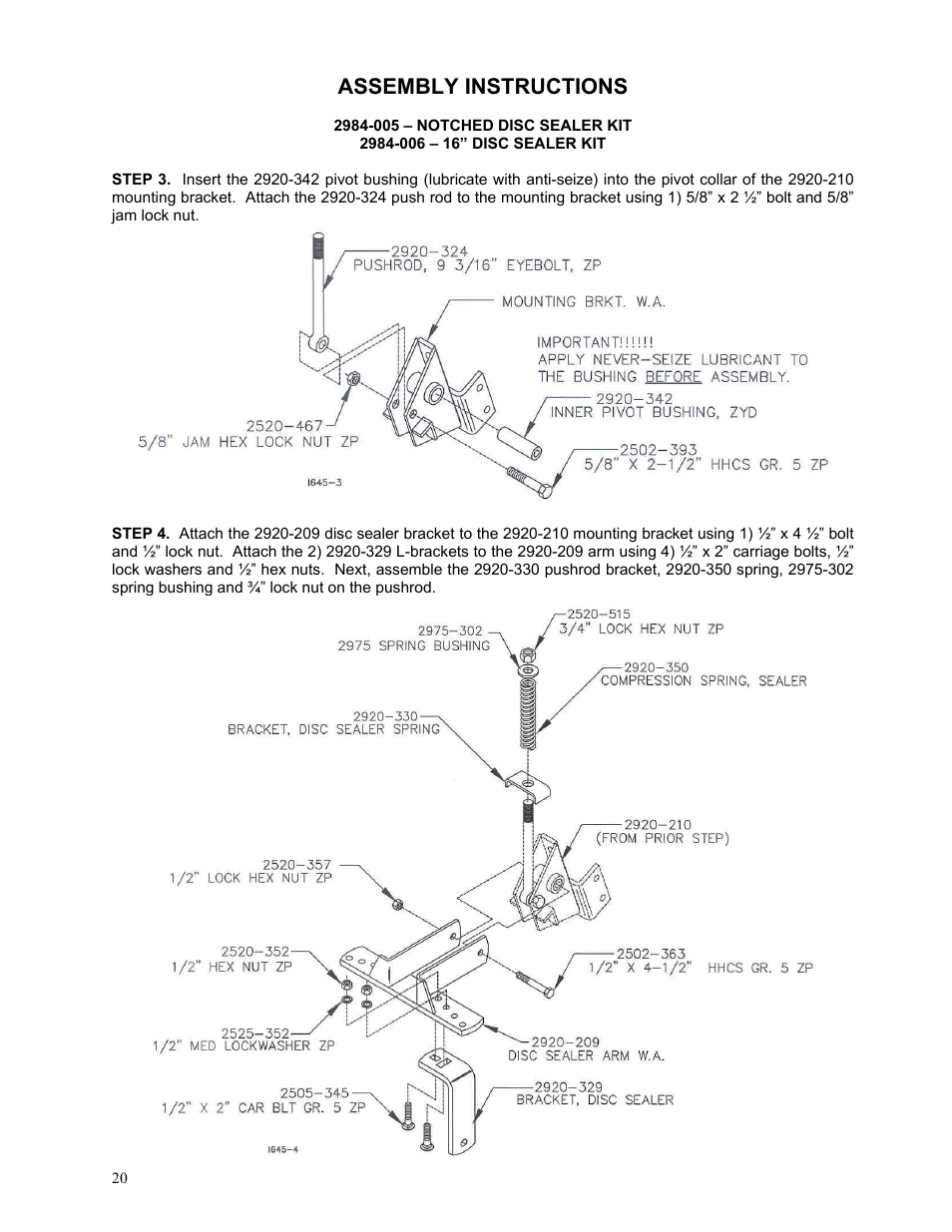 Assembly instructions | Yetter 2984 Series Generation II Maverick Opener User Manual | Page 20 / 56
