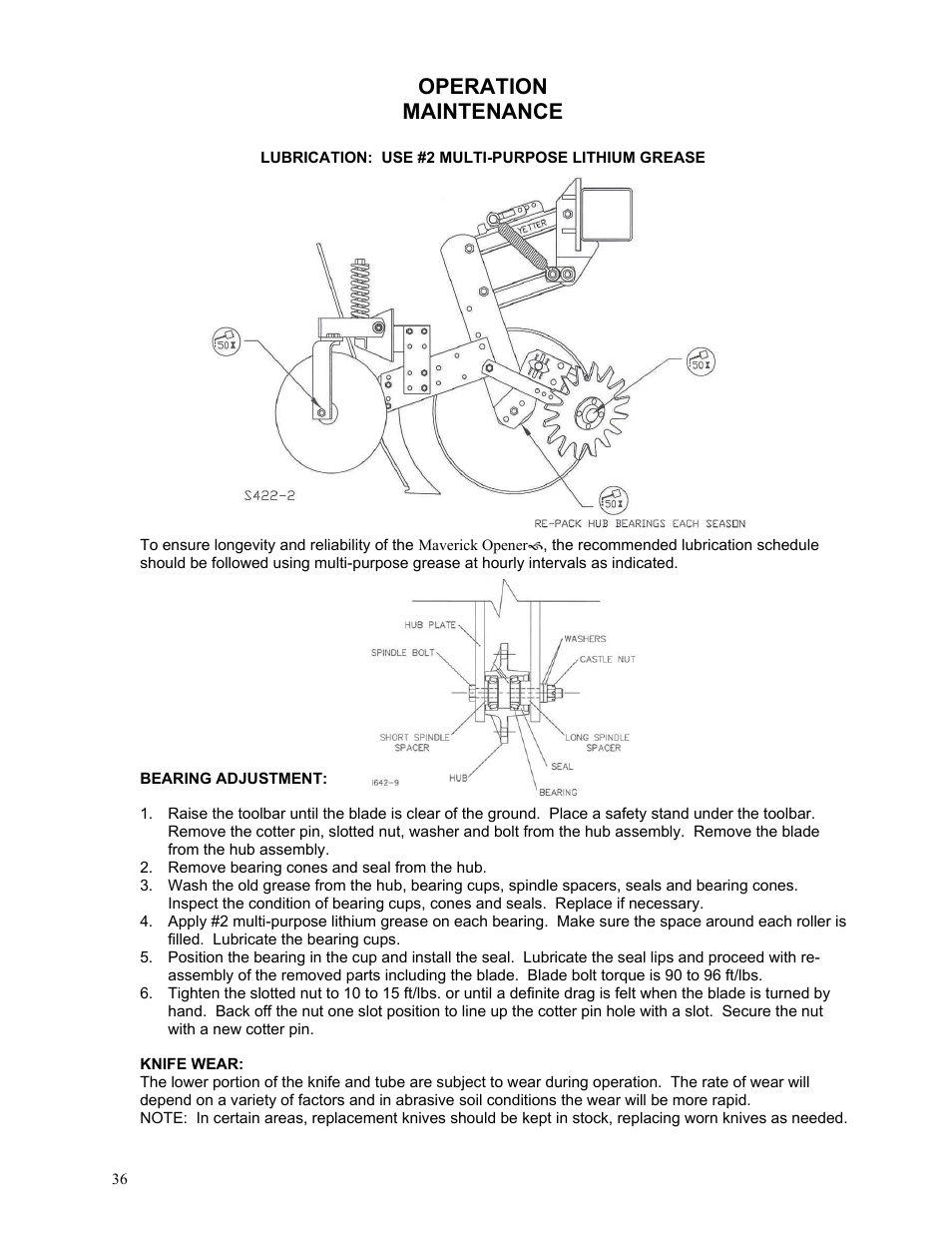 Operation maintenance | Yetter 2984 Series Generation II Maverick Opener User Manual | Page 36 / 56