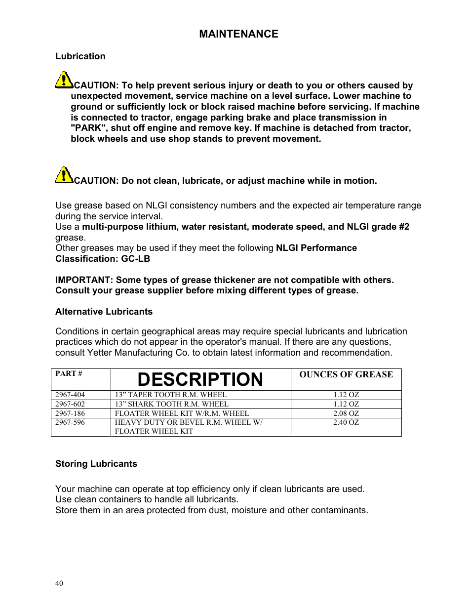 Description, Maintenance | Yetter 2984 Series Generation II Maverick Opener User Manual | Page 40 / 56