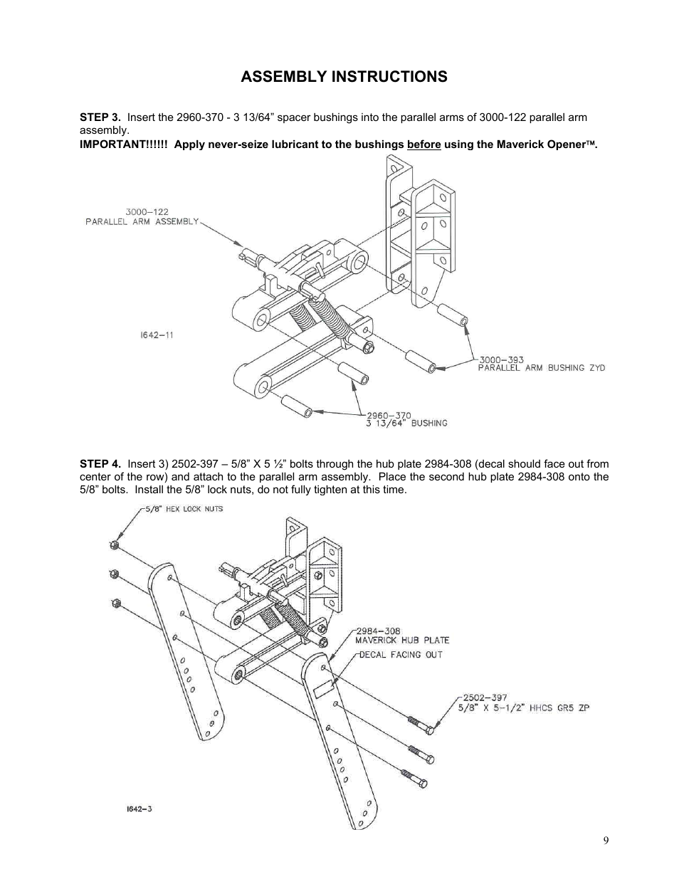 Assembly instructions | Yetter 2984 Series Generation II Maverick Opener User Manual | Page 9 / 56