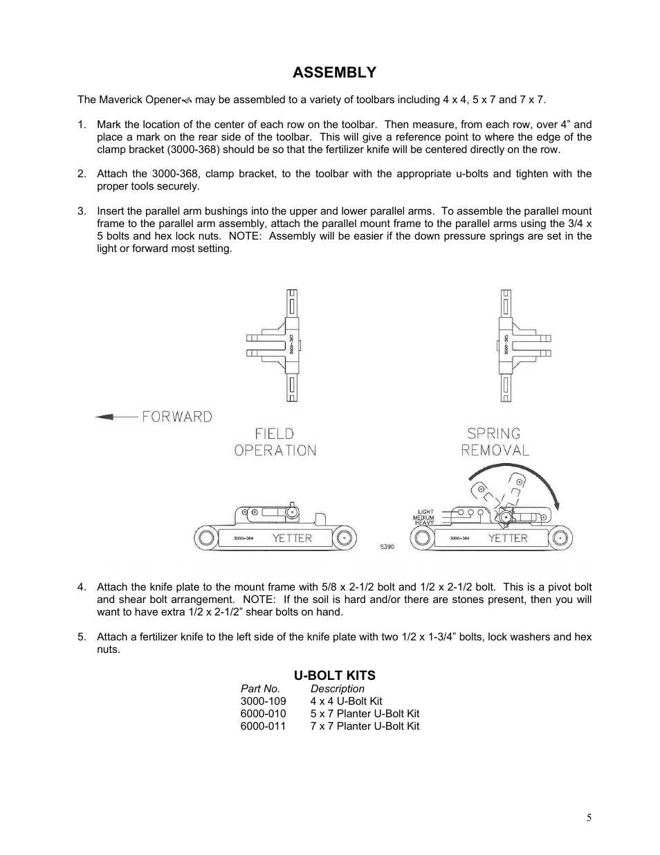Assembly | Yetter 2984 Maverick Opener User Manual | Page 5 / 12