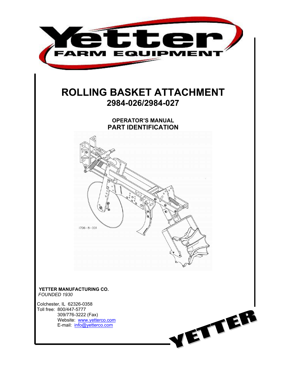 Yetter 2984-027 Rolling Basket Attachment User Manual | 16 pages