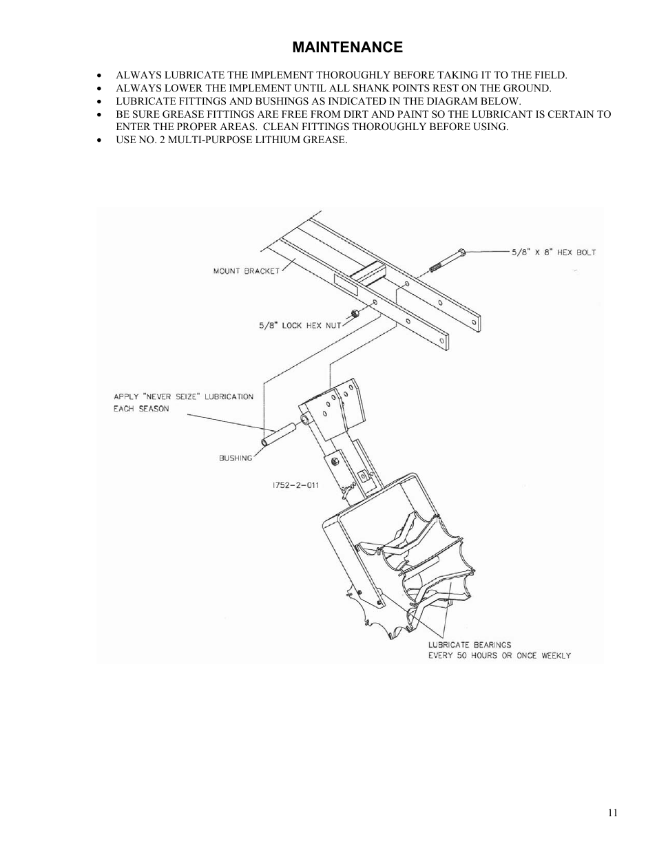 Maintenance | Yetter 2984-027 Rolling Basket Attachment User Manual | Page 11 / 16