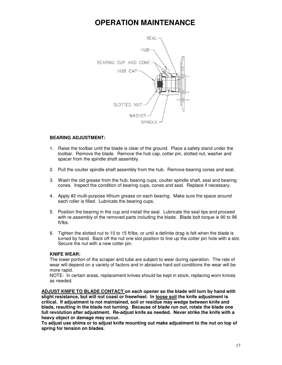 Operation maintenance | Yetter 2987 NH3 Magnum User Manual | Page 17 / 36