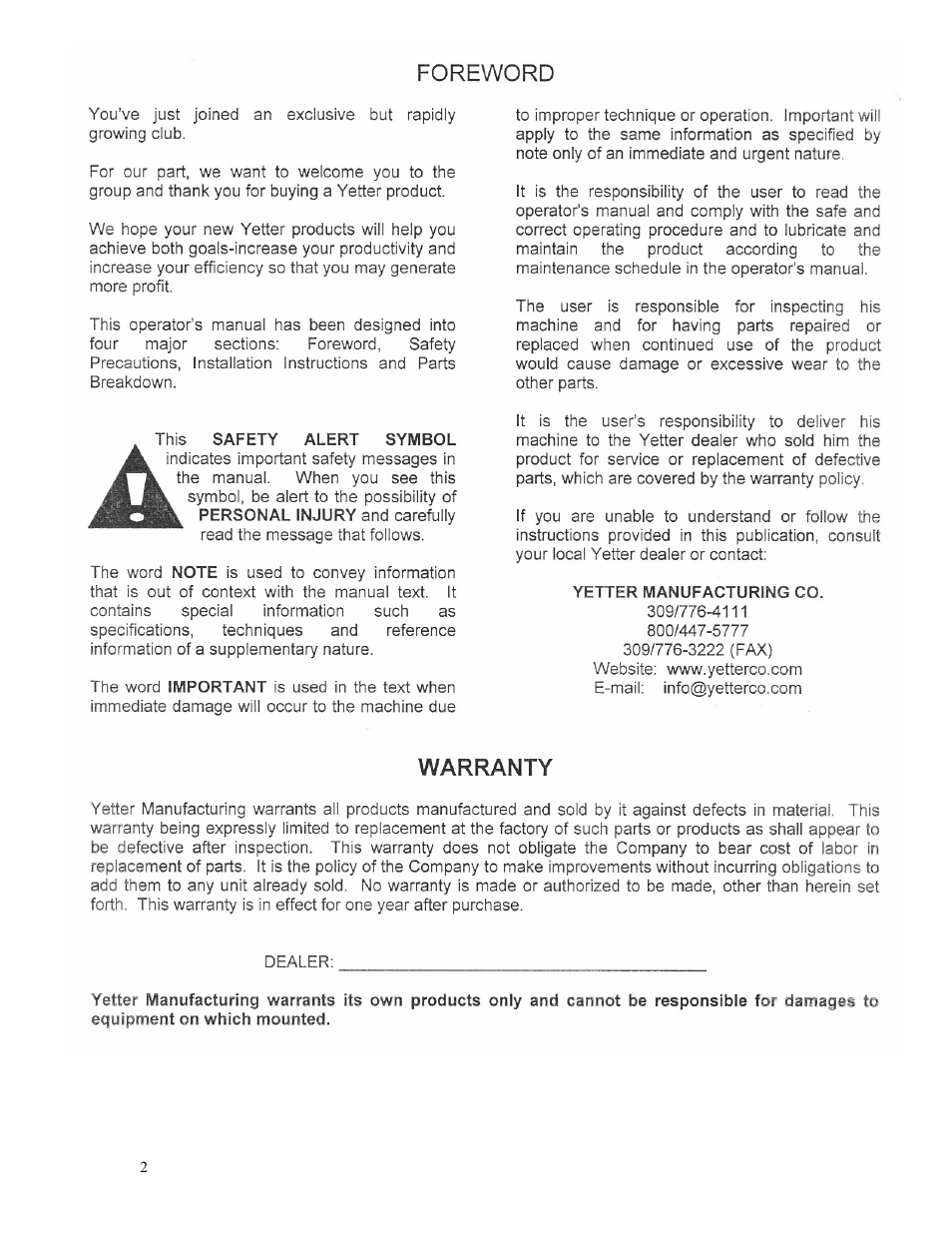 Yetter 2987 NH3 Magnum User Manual | Page 2 / 36