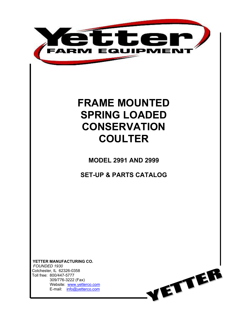 Yetter 2991 Frame Mounted Spring Loaded Conservation Coulter User Manual | 8 pages