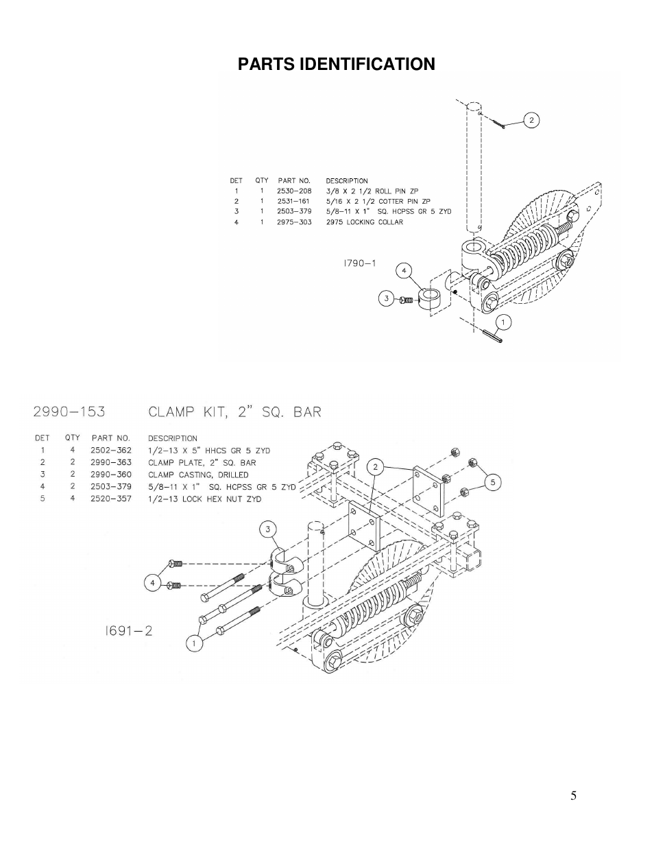 Parts identification | Yetter 2995-010 Case T.O.W. KIT R.H. & L.H. User Manual | Page 5 / 8