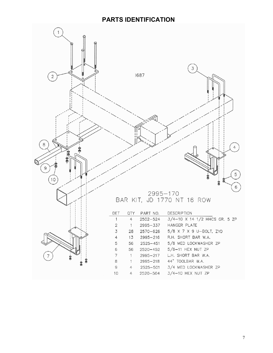 Yetter 2995-170 Fertilizer Bar Kit for John Deere 1770 NT Planters User Manual | Page 7 / 8