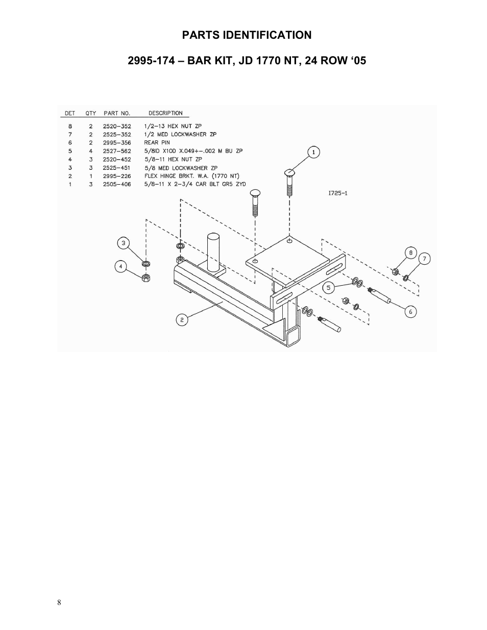 Yetter 2995-170 Fertilizer Bar Kit for John Deere 1770 NT Planters User Manual | Page 8 / 8