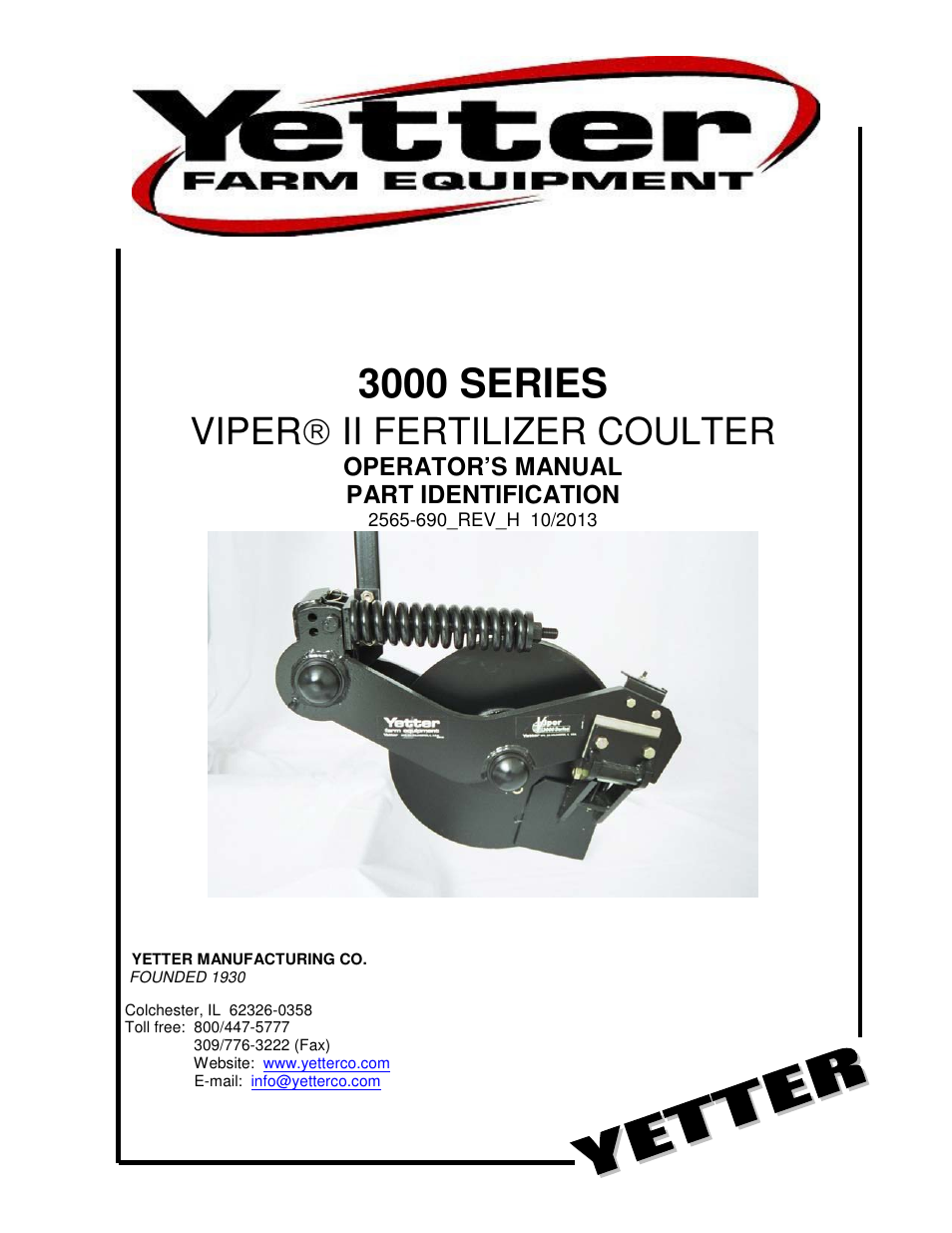 Yetter 3000 Series Viper II Fertilizer Coulter User Manual | 36 pages