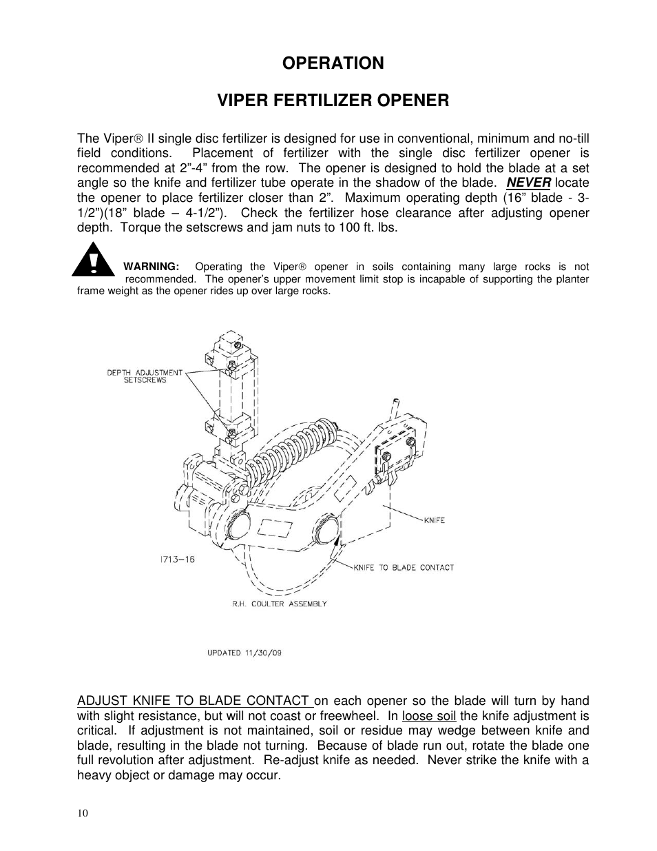 Operation, Viper fertilizer opener | Yetter 3000 Series Viper II Fertilizer Coulter User Manual | Page 10 / 36